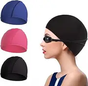 NITAIUN 3 Pieces Swimming Caps Comfortable Fabric Swimming Hat Premium Quality Stretchable Unisex Polyester Cloth Swimming Cap Lightweight Bathing Caps for Water Sports 3 Colors