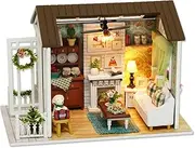 TuKIIE DIY Miniature Dollhouse Kit, 1:24 Scale Wooden Mini Doll House Accessories with Furniture for Kids Teens Adults(Happy Times)