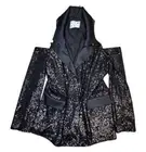 IN THE MOOD FOR LOVE Laurent Sequined Open-Shoulder Jacket in Black