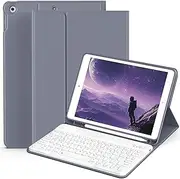 Aoub Keyboard Case for iPad 9th Generation 2021/8th Gen 2020/7th Gen 2019 10.2 Inch, Detachable Wireless Bluetooth Keyboard, Stand Folio Keyboard Cover with Pencil Holder, Auto Sleep/Wake, Purple