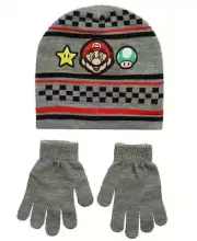 Bioworld Big Boys Super Mario Hat and Gloves Set 2-Piece, Gray, One Size