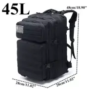 45L Outdoor Waterproof Hiking Survival Army Bag Black Military Tactical Backpack