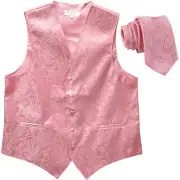 New Men's vest Tuxedo Waistcoat_2.5" skinny necktie paisley pink formal wedding