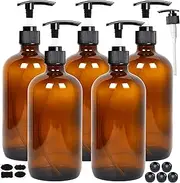 Youngever 5 Pack 250ML Empty Amber Glass Pump Bottles, 8 Ounce Lotion Pump Bottles, Soap Dispenser, Refillable Containers, Durable Black Pumps