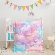 Datura Home 3-Piece Crib Bedding Set, Watercolor Butterfly Printed Nursery Bedding for Baby Boys and Girls (Cloud) - Includes Comforter, Crib Sheet & Crib Skirt