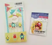 Robot Cupcake Treat Picks & Cake Topper Kit Flag Bunting Birthday Baby Shower