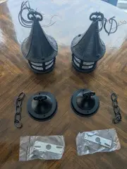 NOS Vintage Witches Hat Whimsical Hanging Light Fixture Cast Aluminum Pair