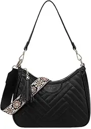 Shoulder Bag for Women, Vaschy Small Vegan Leather Chevron Quilted Crescent Crossbody Purse Hobo Bag Trendy Under the Arm Handbag