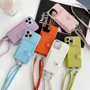 Lanyard Leather Case For iPhone 16 Pro Max 15 14 13 12 11 Cover With Card Wallet
