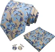 [Luckyvestir] Mens Ties and Pocket Square Sets, Green Floral Ties for Men with Cufflinks, Men's Tie for Wedding Prom Groomsmen