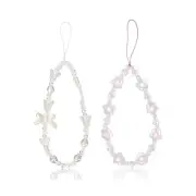 2pcs Beaded Phone Bracelet Strap, Crystal Butterfly Flower Pearl Phone Beaded...