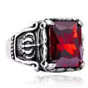 Veile Studios Men's Titanium Steel Inlaid Zircon Crown Ring Red 10 Rings