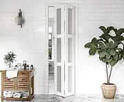 [BARNER HOME] Bifold Door, for 24"×80" Opening, 3-lite Tempered Frosted Glass Folding Door Panel with Hardware Kit, MDF & PVC Surface, White Bifold Closet Doors