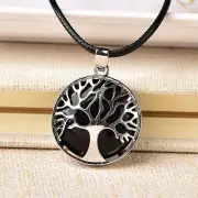 10pcs Tree of Life Black Obsidian Crystal round Pendant Healing Crystal Necklace