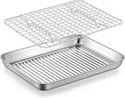 TeamFar 10.5’’ Toaster Oven Pan with Rack, Stainless Steel Compact Baking Pan Toaster Oven Tray with Cooling Rack, Corrugated Bottom & Grid Mesh Rack, Non-Toxic & Heavy-Duty, 1 Pan + 1 Rack