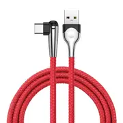 3A Type C 90 Degree Angle Reversible Fast Charging Data Cable With LED Light 1M RED COLOR