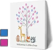 Theme Baby Gender Reveal Fingerprint Tree with Safari Animals, Boy and Girl Gender Guess Game Thumbprint Guest Book Ideas, Woodland Baby Shower Activity Decorations