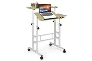 Costway Mobile Stand Up Desk Height Adjustable Computer Workstation Ergonomic Sit Stand w/Wheels Home Office Natural