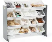 Kids Storage Organizer Shelf Play Room Baby Nursery Bins Grey Large Shelving Kit