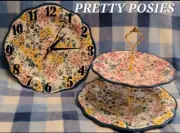 New Pioneer Woman PRETTY POSIES Custom Made Clock & TIER TRAY SET