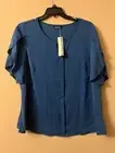 Bloomchic Short Sleeved Dark Teal Top NWT Sz 18/20 Flutter Sleeves Keyhole Neck