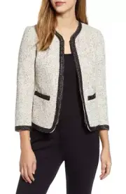 NEW ANNE KLEIN WHITE BLACK TWEED ZIP FRONT CAREER JACKET BLAZER SIZE 14 $149
