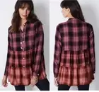 J. Jill Plaid Ombre Tunic Top Long Sleeve Button Up Large