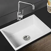 Granite Kitchen Sink Laundry Stone Sinks,Bathroom Undermount Single Bowl Basin 59CMX45CM White,Rectangle Home Under Mount Durable Basins