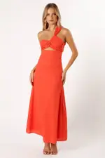 [PUP3] Luna One Shoulder Maxi Dress - Tangerine XS Orange
