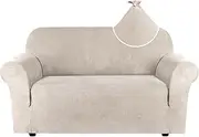 Smarcute Stretch Suede Sofa Cover for 2 Cushion Couch Cover Sofa Slipcover Furniture Cover for 2 Seater Sofas, Feature Elastic Bottom and Water Repellent Soft Fabric (2 Seater Sofa, Natural)