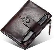 [SKUZA] Wallet,Card Bag,Genuine Leather Men's Short Wallet RFID Men Small Wallets Zipper Contrast Color Casual Business Card Retro Purse (Color : Brown) (Dark Brown)