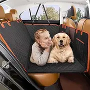 Dog Seat Cover, Hard Bottom Car Back Seat Cover Extender for Dogs with Mesh Window,100% Waterproof Universal Pet Dog Hammock for Car SUV Backseat Protector Travel Camping Bed