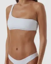 $120 Melissa Odabash Women White Toulouse 1-Shoulder Bikini Top Swimwear Size 10