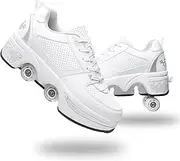 [Deformation Roller Skates] Roller Skate Shoes for Women Four Rounds Children's Roller Skates Shoes That Turn into Rollerskates Sneakers Outdoor Light Shoes with Wheels for Girls/Boys