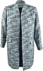 [Calvin Klein] Women's Tweed Open-Front Topper Jacket (0, Blue Multi), Blue Multi, 0