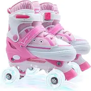 Kids Roller Skates for Boys and Girls Teens, Rollerskates with 4 Size Adjustable for Beginners, Roller Skates for Age 5-8 and 8-12