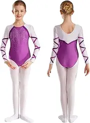 [iEFiEL] Girls' Team Basic Long Sleeve Ballet Dance Bodysuit One Piece Practice Unitards Biketard Skating Jumpsuit