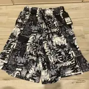 AND1 Mens Basketball Gym Workout Shorts Small Black Grey Graffiti New With Tags