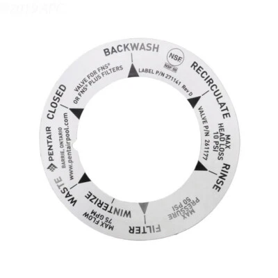 Pentair 271141 Label for 1.5" Multiport Valve, Decal Only 27-1141