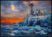 Winter Sunset Lighthouse - DIY Chart Counted Cross Stitch Patterns Needlework