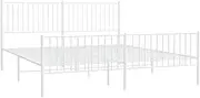'vidaXL King Size Metal Bed Frame with Headboard and Footboard, Robust Steel Construction, Extra Storage Space, Modern Design, White