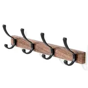 17 Inch Black Walnut Wood Wall Mounted Coat Rack Coat Rack with 4 Double Hooks