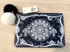 NWT BILLABONG BANDIT ZIP TOP WALLET purse CLUTCH bag MANDELA pom pom blue white