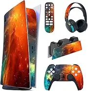 playvital Orange Star Universe Full Set Skin Decal for PS5 Console Digital Edition, Sticker Vinyl Decal Cover for Playstation 5 Controller & Charging Station & Headset & Media Remote