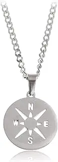 [Made by Nami] Men's High-Quality Stainless Steel Necklace Chain 23" with Pendant - Handmade Surfer Jewellery - no tarnishing & rust - AUS (Silver Compass)