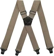 [BaronHong] Airport Friendly Braces, No Buzzing Plastic 4 Clips 1.5 Inch Fully Elastic Braces with Leather Patch Ski Braces