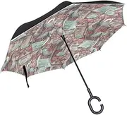 Double Layer Inverted Umbrella Cars Reverse Umbrella Fairytale Town Brick Houses Windproof UV Proof Travel Outdoor Umbrella