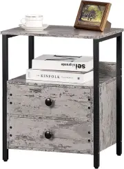 Nightstand, Side Table, Industrial Bedside Table with 2 Drawers and Open Shelf,