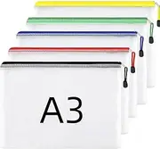 CJESLNA A3 Zip Wallets, 5 Pack, Plastic Zip Lock Bags, Document Wallets, Zipper File Folders