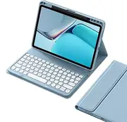 Cute iPad 9th 8th 7th Generation Keyboard Case Round Key iPad Air 3rd Gen iPad Pro 10.5 inch Removable Bluetooth Keyboard Cover with Pencil Holder (Mist Blue)